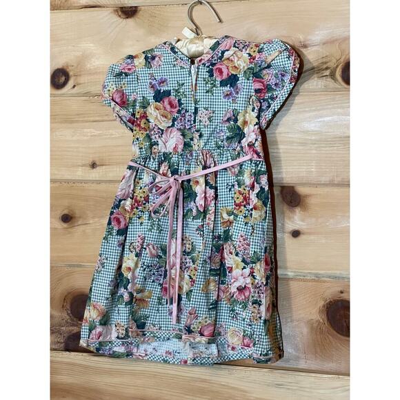 Vintage Rare Editions Girls Dress Floral Green. Pink Trim. USA! Size 6 - Picture 3 of 7